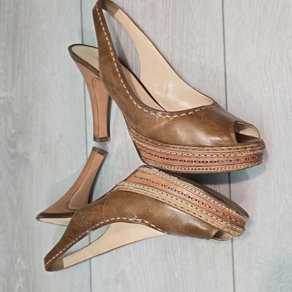 Prada Women Vintage Y2K Brown Peep-Toe Slingback Heels Shoes Sz 40/10 - Picture 9 of 13